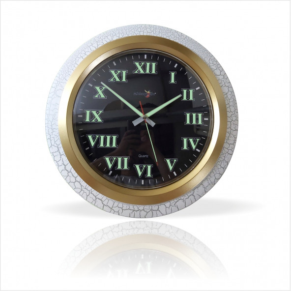 Büyük Çatlatma Beyaz Bombe Camlı 35cm Fosforlu Sessiz Ev Ofis Mutfak Salon Antre Derslik Duvar Saati - Resim 2