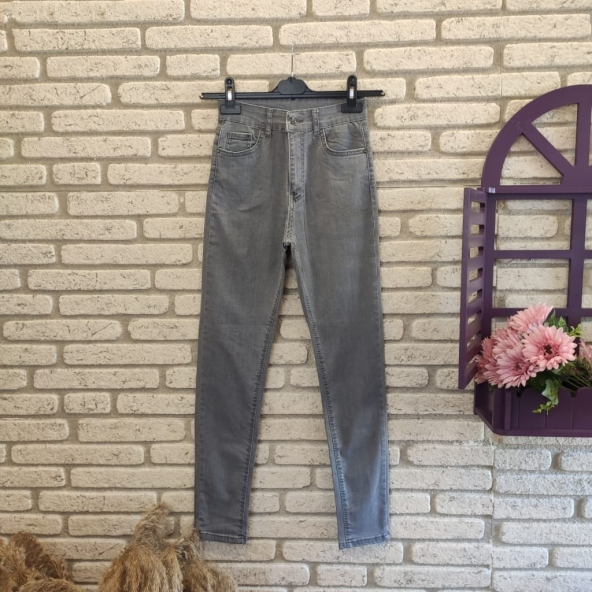 Likralı Yüksek Bel Jean Pantolon - 3