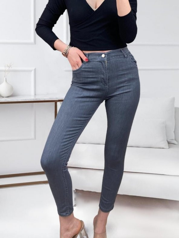 Likralı Yüksek Bel Jean Pantolon - 9