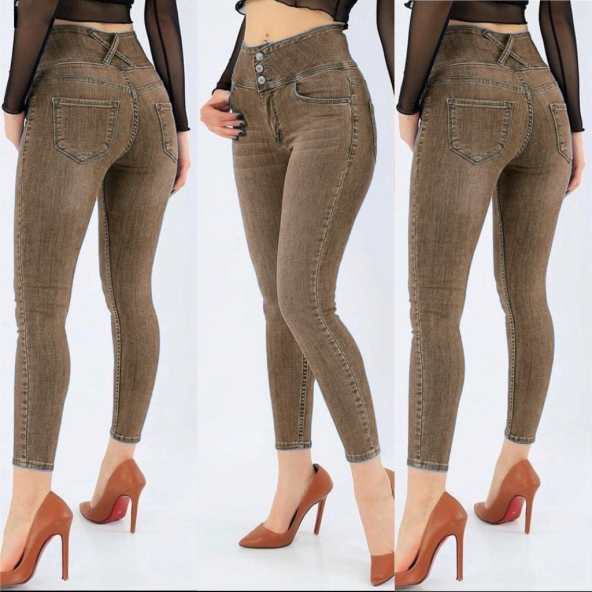 Yüksek Bel Likralı Jean Pantolon - 2