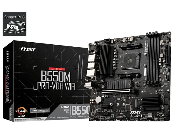 MSI B550M PRO-VDH WIFI DDR4 4400(OC) HDMI MATX AM4 ürün görseli