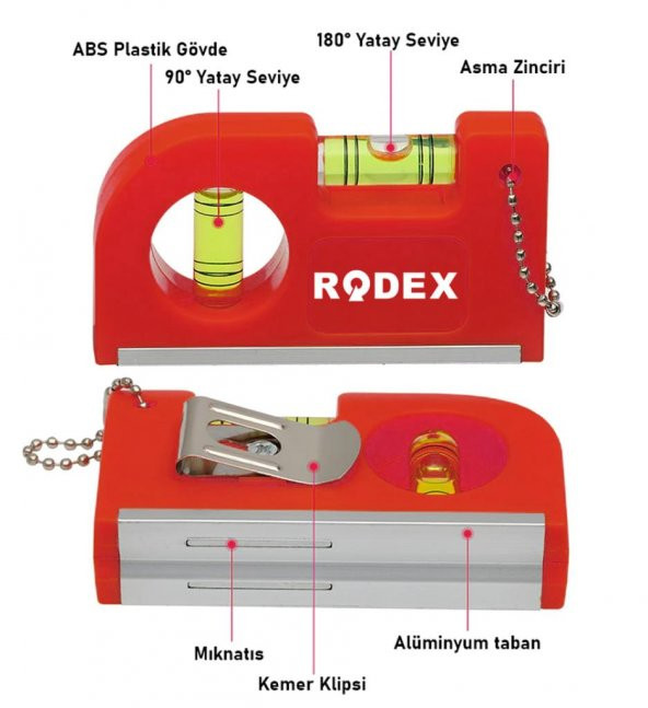 Rodex Cep Tipi Mini Su Terazisi Kırmızı Mıknatıslı Su Terazisi - 6