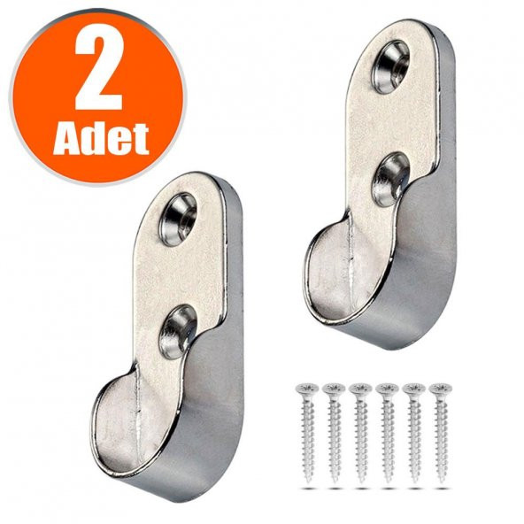 (2 ADET) Askı Flanşı Krom Oval Dolap Elbise Askı Aparatı - 2
