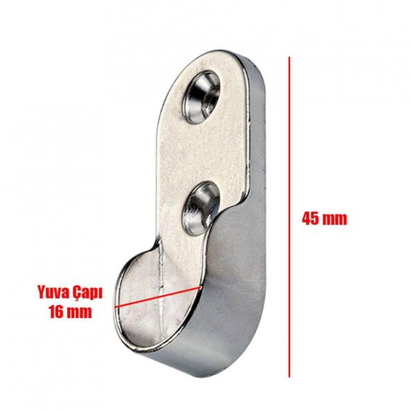 (2 ADET) Askı Flanşı Krom Oval Dolap Elbise Askı Aparatı - 3