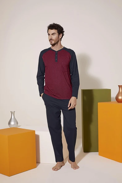 Kly 9201 Erkek Midi Yaka Pijama Takım - 2