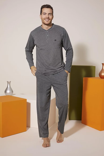 Kly 9206 Erkek Midi Yaka Omuz Parçalı Pijama Takım