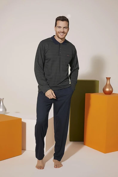 Kly 9213 Erkek Polo Yaka Pijama Takım - Resim 2