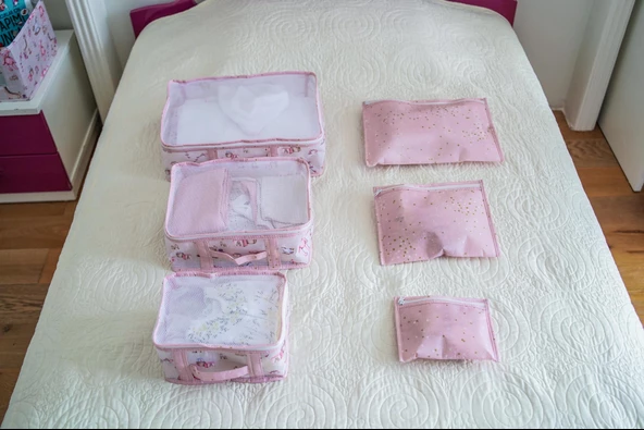 Baby Lüks 6'lı Bavul Organizer Seyahat, Hastane Çantası Pembe - 8