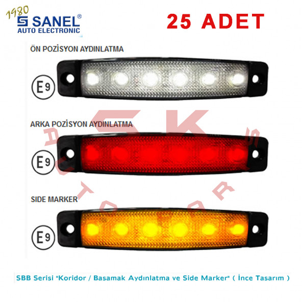 (25 ADET) SANEL 6 LEDLİ 24 VOLT (SARI - TURUNCU RENK) PARMAK LAMBA SANEL SBB SERİSİ 24V - DORSE YAN LAMBA - 2