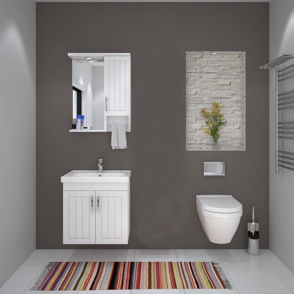 Denko Lotus 60 cm MDF Lake Banyo Dolabı Takımı