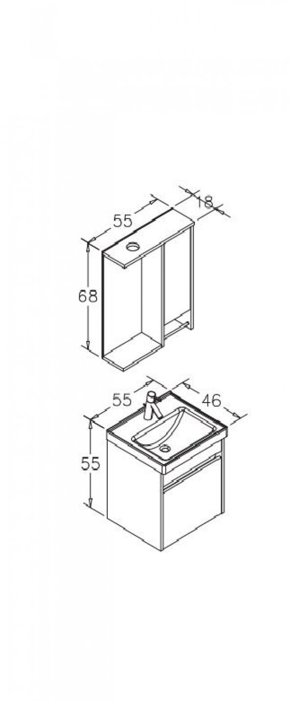 Orka Aydos 55 cm MDF Banyo Dolabı Alt Modül ve Lavabo - 3