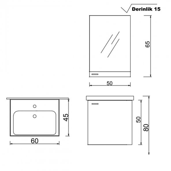 Denko Terra 60 cm MDF Antrasit Gri Banyo Dolabı Takımı - 3