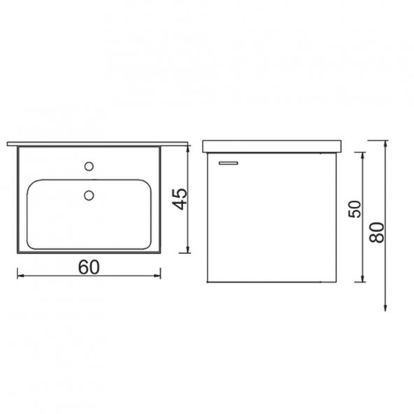 Turkuaz Frame Etajerli Lavabo 60x45 cm ve Terra Banyo Dolabı - 4