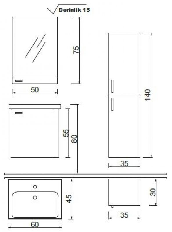 Denko Terra 60 cm MDF Banyo Dolabı Takımı - 3