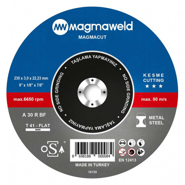 Magmaweld Magmacut Kesme Taşı Düz 230x3.0x22mm-813M123031-NK (25 Adet)