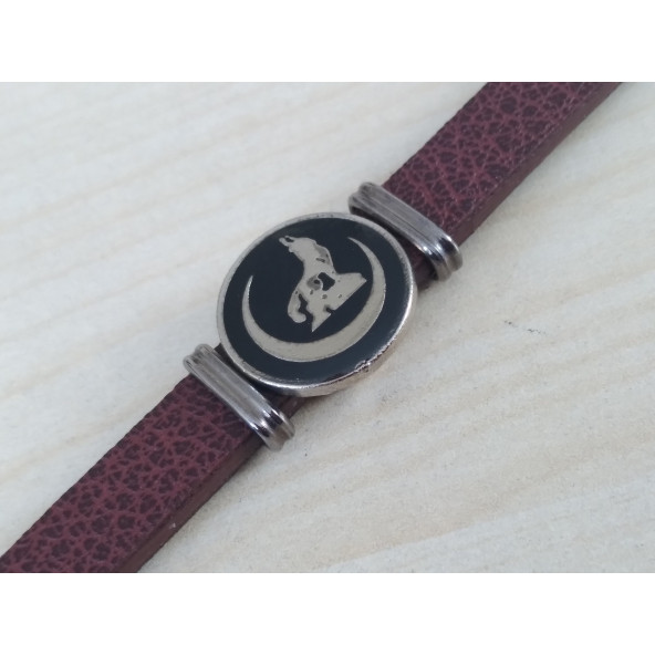 DERİ BİLEKLİK BOZKURT - HİLAL (ERKEK, BAYAN) KAHVERENGİ DERİ, METAL ARMALI - 2