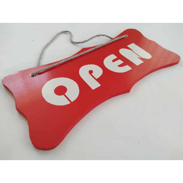 DEKOR PLAKA KIRMIZI - OPEN CLOSED UYARI LEVHASI (22X10CM) ASKI İPLİ ÇİFT YÖNLÜ DEKOR LEVHA