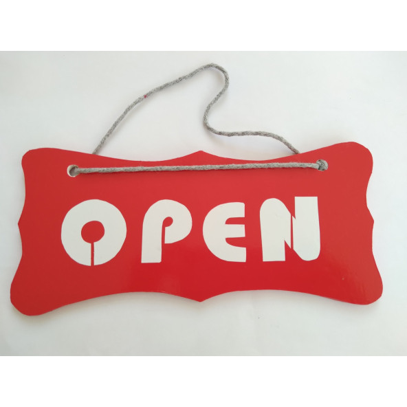 DEKOR PLAKA KIRMIZI - OPEN CLOSED UYARI LEVHASI (22X10CM) ASKI İPLİ ÇİFT YÖNLÜ DEKOR LEVHA - 3