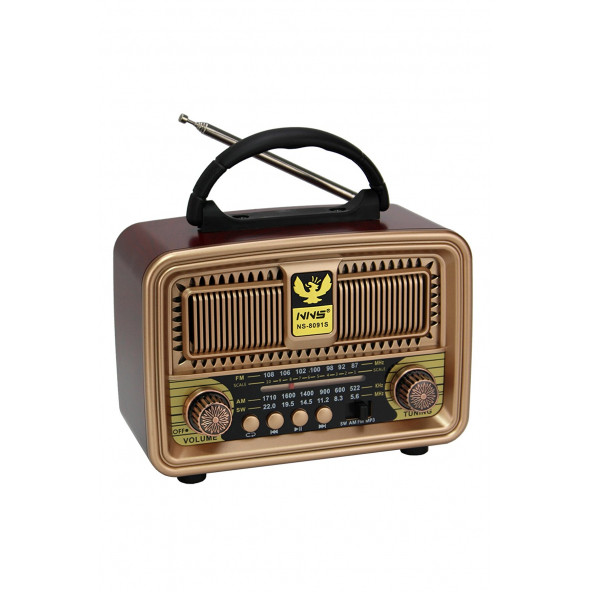 Ns-8091bt Şarjlı Radyo Retro Ahşap Mp3 Çalar