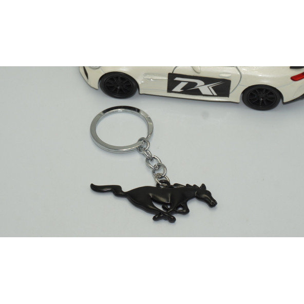 DK Ford Mustang Koşan At Logo Çift Yön Siyah Metal Stil Anahtarlık - 2