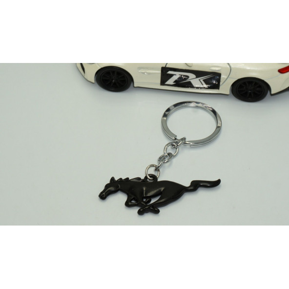 DK Ford Mustang Koşan At Logo Çift Yön Siyah Metal Stil Anahtarlık - 3