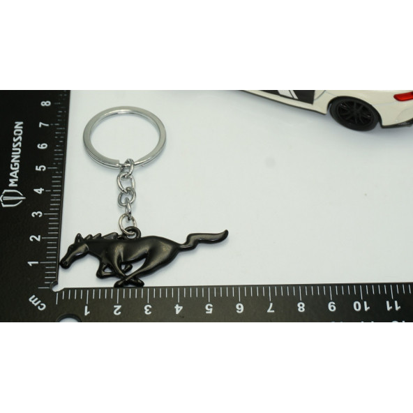 DK Ford Mustang Koşan At Logo Çift Yön Siyah Metal Stil Anahtarlık - 4