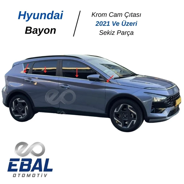 Hyundai Bayon Krom Cam Çıtası 8 parça 2021 ve Üzeri Paslanmaz Çelik ürün görseli 1