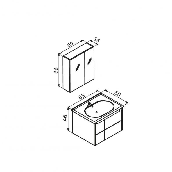 Orka Likya 65 cm Mat Beyaz Banyo Dolabı Takımı - 3
