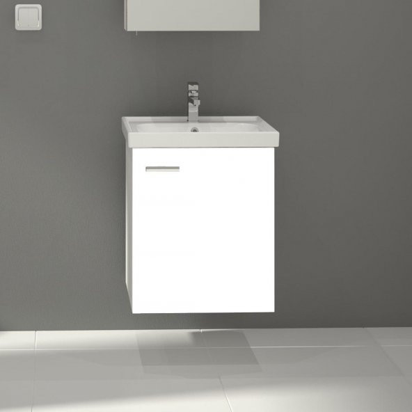 Denko Terra 50 cm MDF Beyaz Banyo Dolabı Alt Modül ve Lavabo