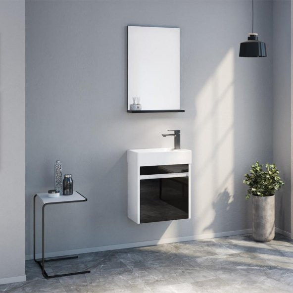 Orka Yedisu 45 cm MDF Parlak Siyah Mini Banyo Dolabı Alt Modül ve Lavabo - 2