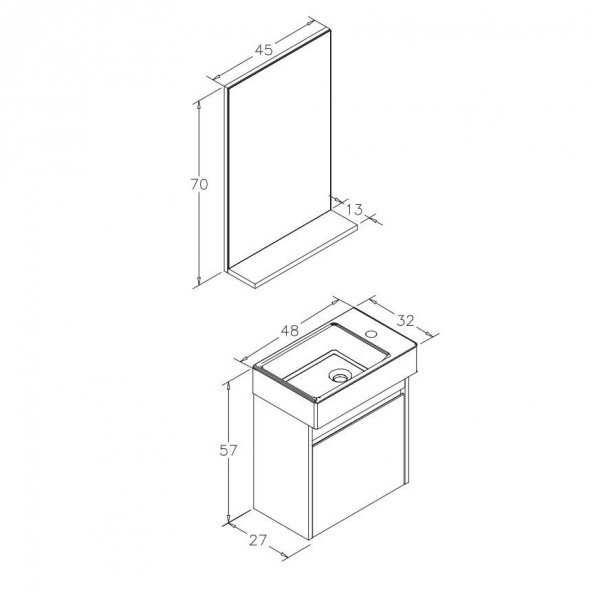 Orka Yedisu 45 cm MDF Parlak Siyah Mini Banyo Dolabı Alt Modül ve Lavabo - 3