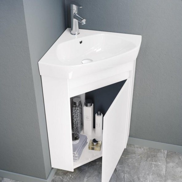 Orka Zag 45 cm Beyaz Köşe Banyo Dolabı Alt Modül ve Lavabo