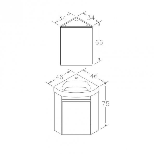 Orka Zag 45 cm Beyaz Köşe Banyo Dolabı Alt Modül ve Lavabo - 3