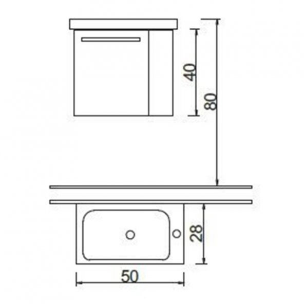 Turkuaz Cerastyle Frame Mini Lavabo 50 28 cm, Step Banyo Dolabı - 2