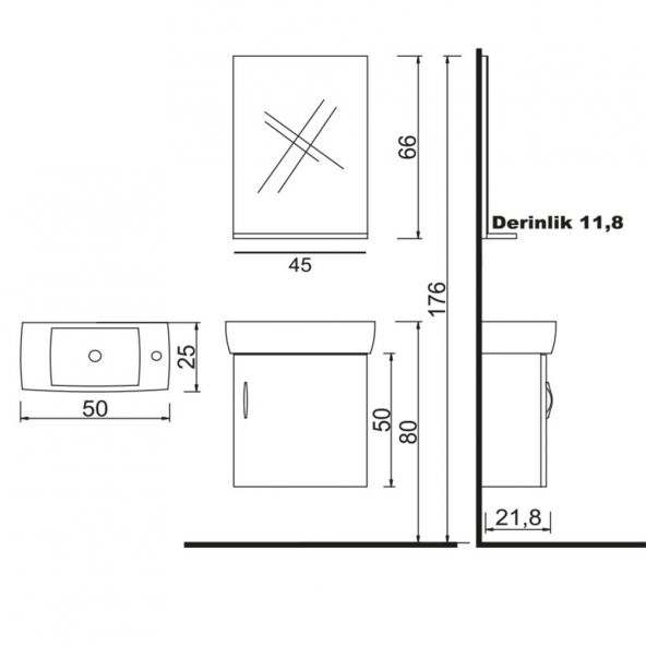 Denko Minica 50 cm MDF Beyaz Banyo Dolabı Takımı - 3