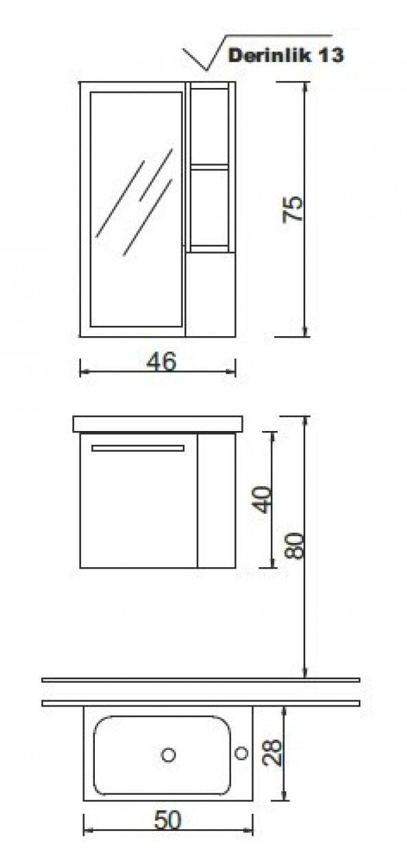 Denko Step 50 cm MDF Alize Banyo Dolabı Takımı - 3