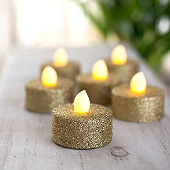 PD203-4 4 lü LED Tealight - Yanma efektli Altın Yaldızlı - 2