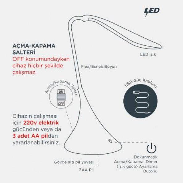 Petrix FS TBL0004 Kugulu Masa Lambası Gri - 5