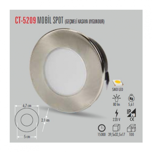 CATA CT-5209G 2W LEDLİ MOBİL SPOT (G.IŞIĞI) - 2