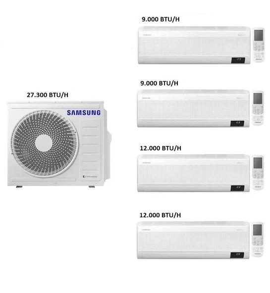 Samsung Windfree Duvar Tipi Multi Klima 9+9+12+12 Btu/H + 8 Kw Dış