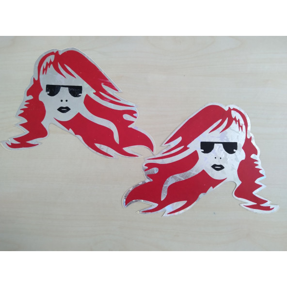 UZUN SAÇLI KIZ STİCKER FOSFORLU (2Lİ TAKIM) 19x15cm GÖZLÜKLÜ KIZ ETİKETİ - ÇIKARTMASI ürün görseli