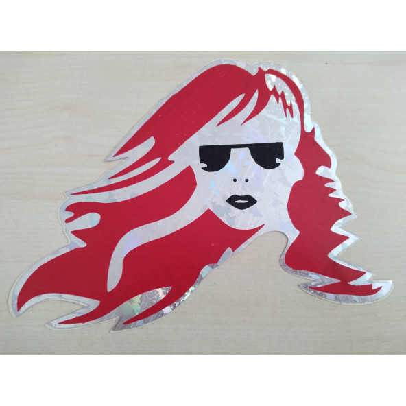 UZUN SAÇLI KIZ STİCKER FOSFORLU (2Lİ TAKIM) 19x15cm GÖZLÜKLÜ KIZ ETİKETİ - ÇIKARTMASI - Resim 2