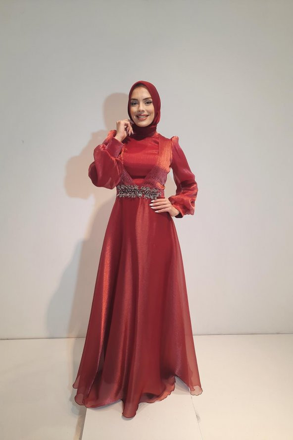 Tuana Uzun Kriter Kumaş Tesettür Abiye 18035 Bordo
