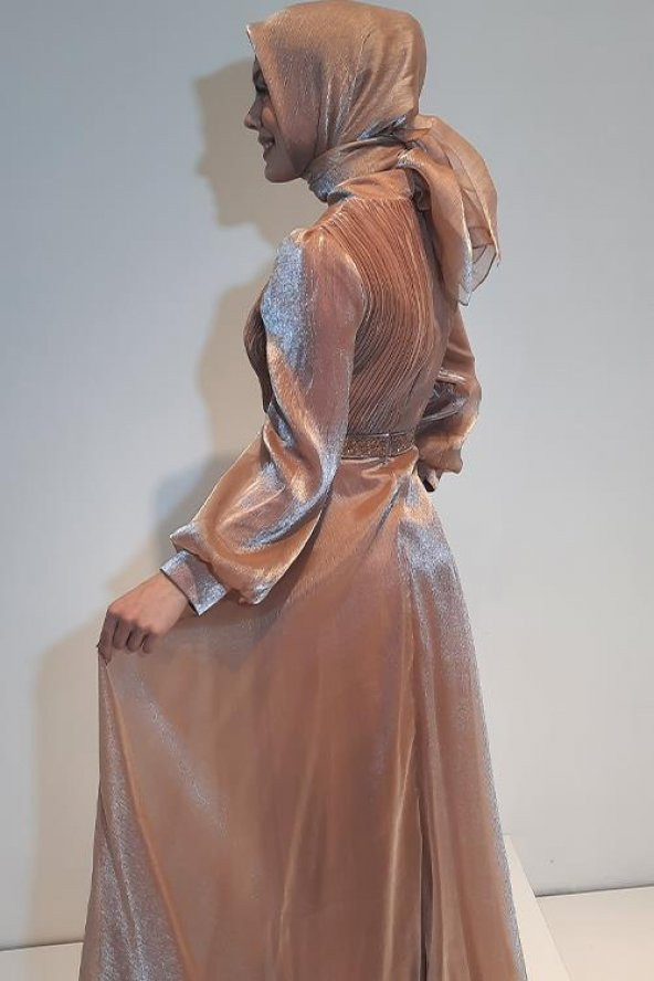 Tuana Uzun Organize Janjan Kumaş Tesettür Abiye 17790 Pudra - 2