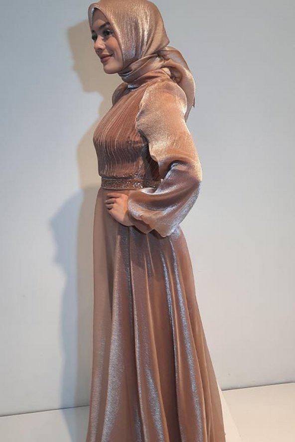 Tuana Uzun Organize Janjan Kumaş Tesettür Abiye 17790 Pudra - 3