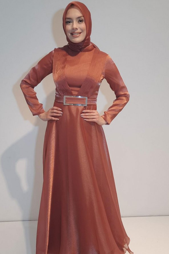 Tuana Uzun Organize Janjan Kumaş Tesettür Abiye 17710 Taba