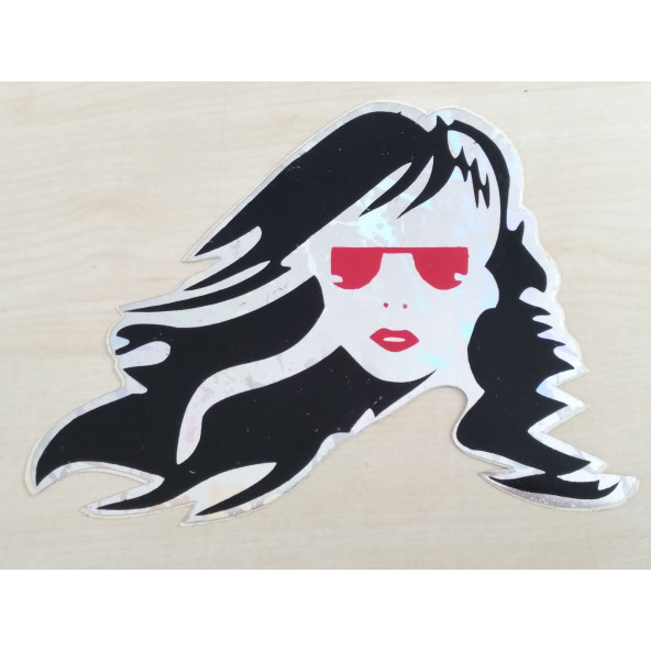 UZUN SAÇLI KIZ STİCKER FOSFORLU (SİYAH) 19x15cm GÖZLÜKLÜ KIZ ETİKETİ - UZUN SAÇLI KIZ ÇIKARTMASI ürün görseli