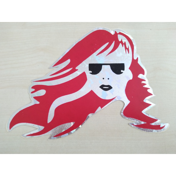 UZUN SAÇLI KIZ STİCKER FOSFORLU (KIRMIZI) 19x15cm GÖZLÜKLÜ KIZ ETİKETİ - UZUN SAÇLI KIZ ÇIKARTMASI ürün görseli