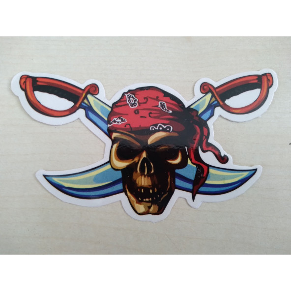 KORSAN sticker 10,5x5,5cm (İSKELET - KURUKAFA) KORSAN logosu arması - KORSAN ETİKETİ ÇIKARTMASI ürün görseli