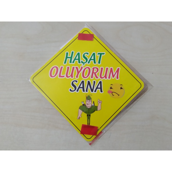 CAM İÇİ SARI DEKOR PLAKA KARE HAŞAT OLUYORUM SANA (11x11cm) YAPIŞTIRMALI (Dekor Levha) SARI PLAKA